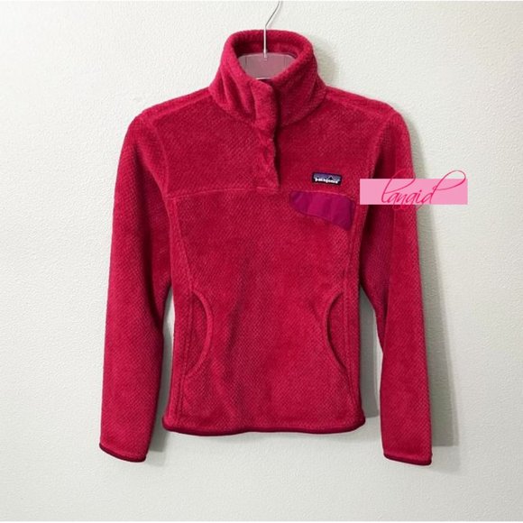 Patagonia Re-Tool Snap Fleece Bougainvillea Magenta VNeck Sherpa Fuzzy Shearling - Picture 2 of 8